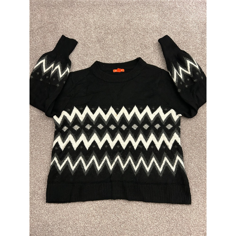Joe Fresh Sweater Womens XL Black White Chevron Knit Crew Neck Excellent Pattern